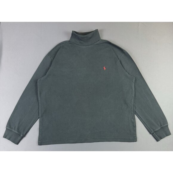 Rare Vintage 90s Polo Ralph Lauren Turtle Mock Neck Black Longsleeve Shirt Large - Picture 1 of 9